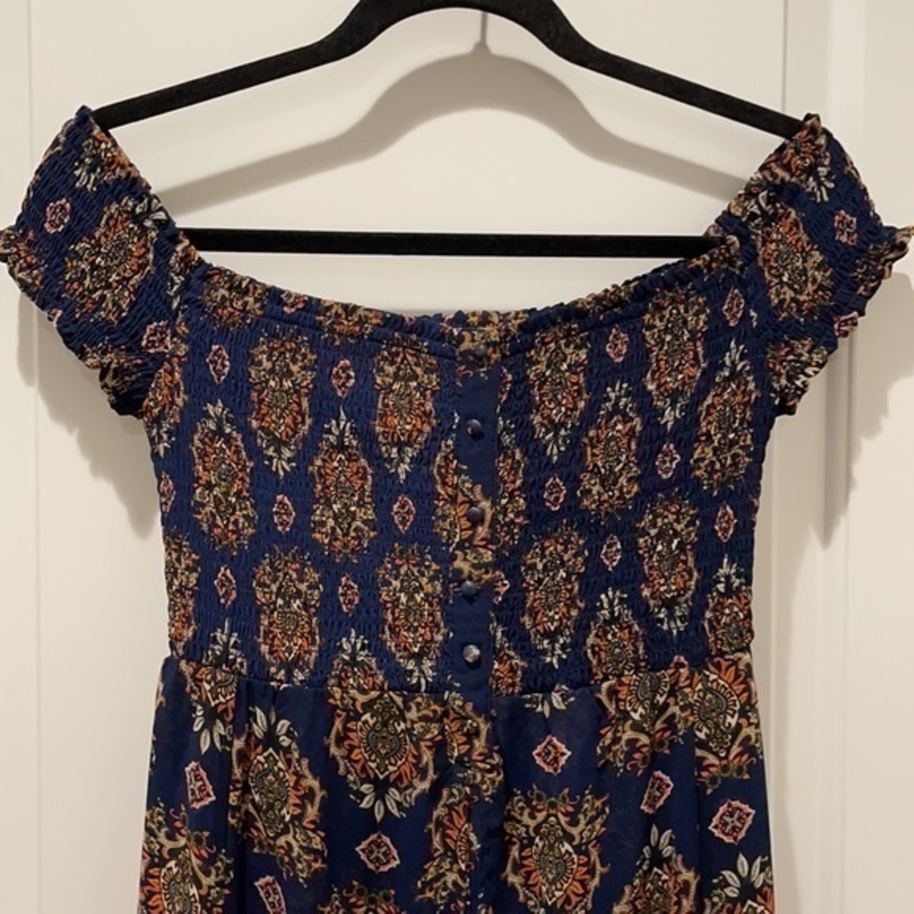 Smocked romper shorts with flowy panel skirt - Picture 2 of 5